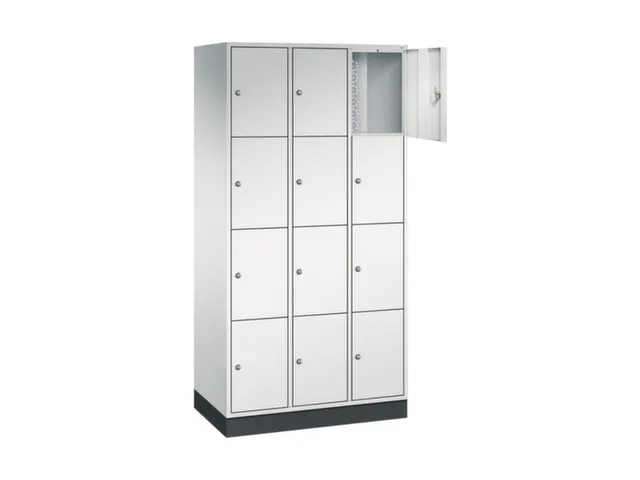 lockerkast,RAL 7035,HxBxD 1950x920x500mm,3x4vakken,cil.-slot,sokkel