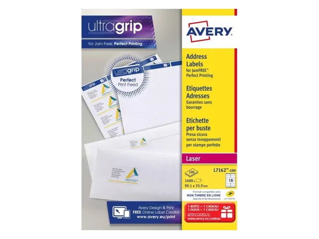 Adresetiket Avery QuickPeel L7162-100 99.1x33.9mm Wit 1600 stuks