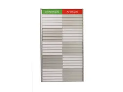 Menoor In-Uit bord 25 namen Aluminium Aanwezig/Afwezig Groen/rood