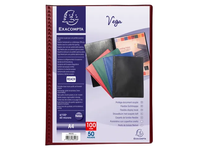 Protège-documents PVC - 100 vues - Vega opaque - A4 - Bordeaux