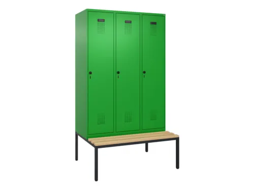 locker met bank,HxBxD 2120x1200x815mm,3vak,vak B 400mm,draaigrendel