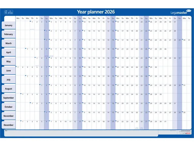 Jaarplanner 2026 Legamaster 90x60cm horizontaal gelamineerd en oprolba
