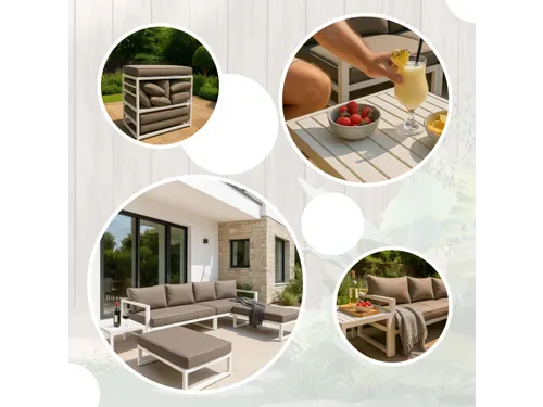 Loungeset aluminium Wit/Grijs 8-zits tuinset met bijzettafel