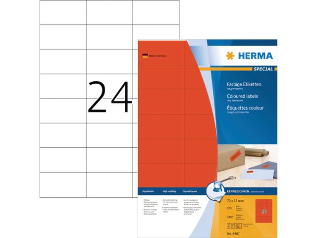 Etiket Herma 4407 A4 70X37Mm Rood 2400Stuks permanent | HermaLabels.nl