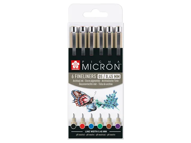 Fineliner Sakura Pigma Micron 05 basic set 6 kleuren