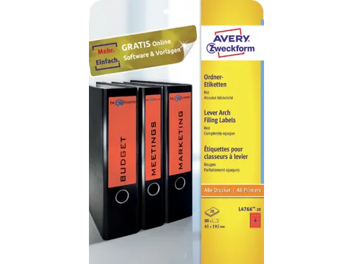 Rugetiket Avery Zweckform breed 192x61mm Rood L4766 80 stuks