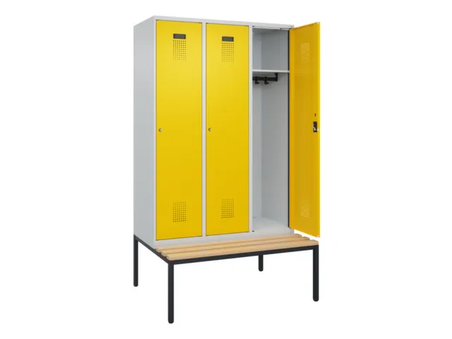locker met bank,HxBxD 2120x1200x815mm,3vak,vak B 400mm,cilinderslot