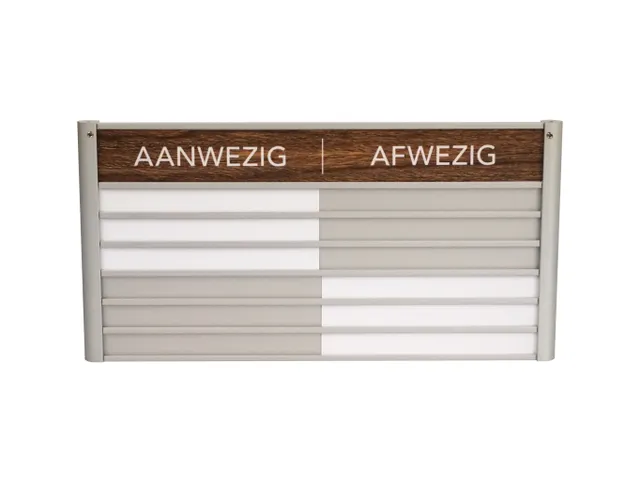 Menoor In-Uit bord 6 namen Aluminium Aanwezig/Afwezig donker Houtlook