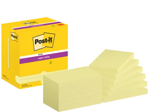Memoblok Post-it 655 Super Sticky 76x127mm Canary yellow 12 stuks