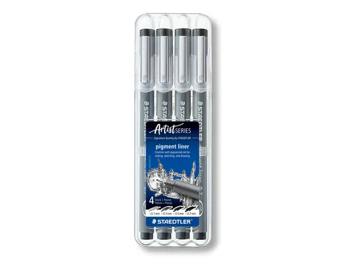 Fineliner Staedtler Pigment 308 Zwart Set 4stuks 0.1-0.7mm