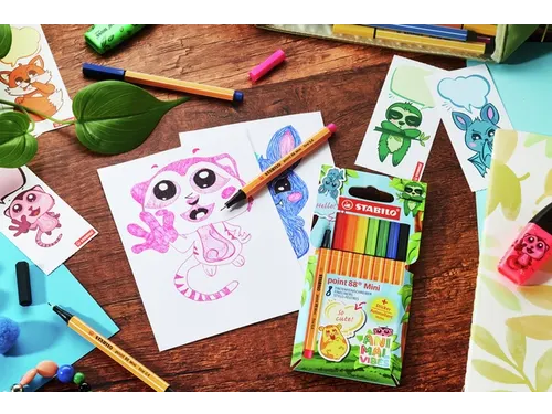 Fineliner STABILO point 88 Animal Vibes mini fijn assorti 8 stuks
