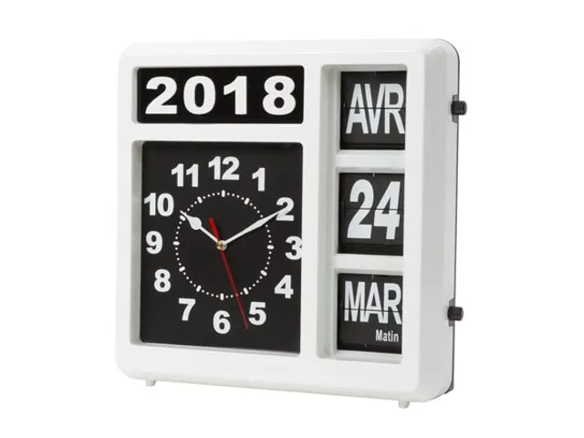 Horloge murale chiffres sautants avec calendrier 31x31cm Français