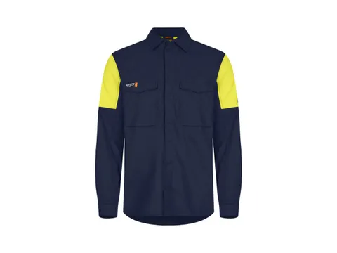 Chemise Tranemo 5774 FR/AS, bleu marine/jaune fluo, taille M, la piece