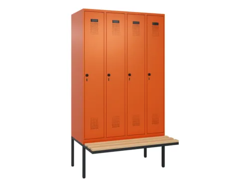 locker met bank,HxBxD 2120x1200x815mm,4vak,vak B 300mm,draaigrendel