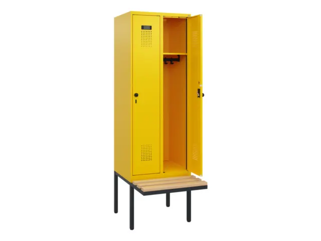 locker met bank,HxBxD 1950x600x815mm,2vak,vak B 300mm,draaigrendel