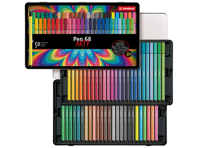 Viltstift STABILO Pen 68/50 Arty medium assorti blik à 50 stuks