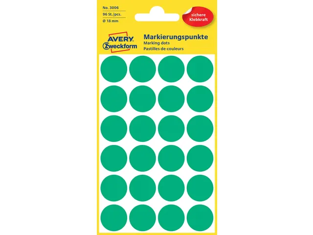 Etiquette Avery Zweckform 3006 Rond 18mm Vert 96 pcs