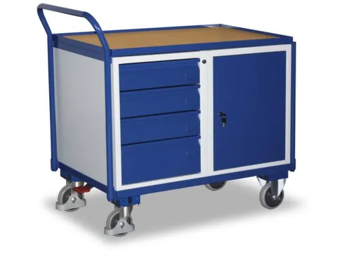 Tafel- En Kastwagen 250kg Lxb 1000x600mm 4 Laden 1 Kast Ral 5010