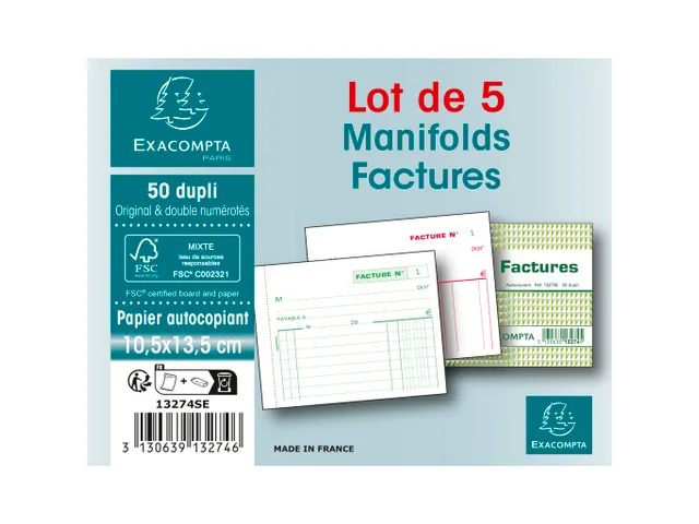 Manifold Factures 10,5x13,5cm 50 feuillets dupli autocopiants -