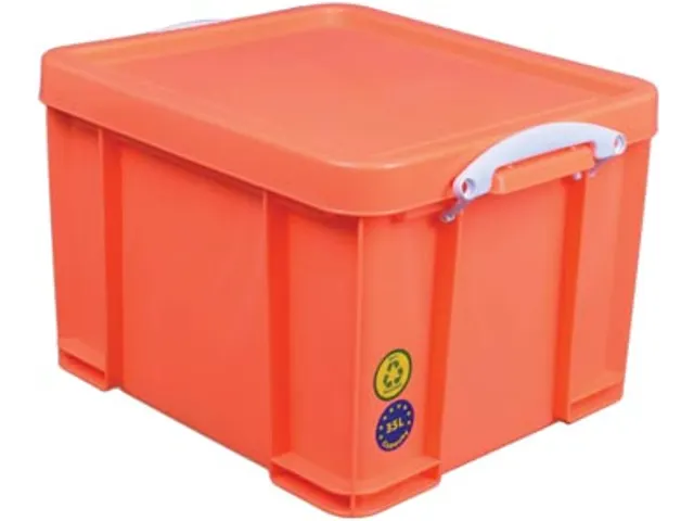 Boîte de rangement 35 Litres Orange Néon + poignées