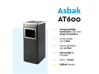 Afvalbak met asbak BRASQ 16 liter AT600 zwart - 7