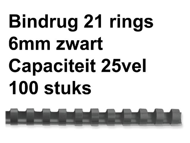 Bindrug Fellowes 6mm 21-rings A4 zwart 100stuks | FellowesInbindmachine.nl