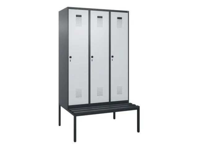 locker met bank,voor scheiding van kleding,HxBxD 2120x1200x815mm,3vak