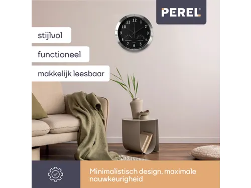 Aluminium Wandklok Met Thermometer & Hygrometer Ø 35,5cm cijfers