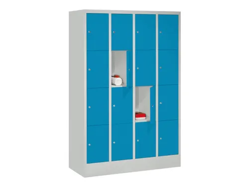 lockerkast,HxBxD 1850x1200x500mm,4x4vakken,RAL7035,front RAL5012