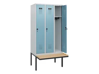 locker met bank,HxBxD 1950x900x815mm,3vak,vak B 300mm,draaigrendel - 1