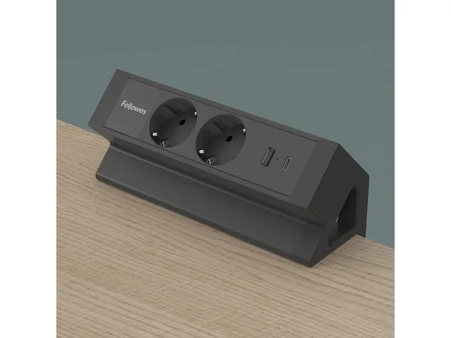Stekkerdoos Fellowes Power Desk F 2voudig incl USB A en C 2m zwart