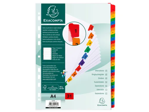 Tabblad Karton 160 Gram A4 Geplastificeerd 1-31 wit