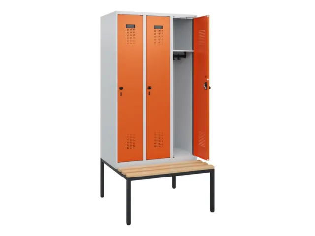 locker met bank,HxBxD 1950x900x815mm,3vak,vak B 300mm,draaigrendel