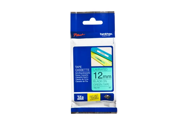 Ruban de lettrage Brother P-Touch TZe-731 standard 12mm noir sur vert