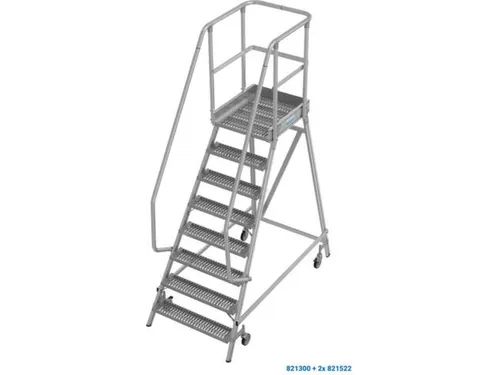 bordestrap,verrijdbaar,bordes H 1,95m,8treden m. R13-laag,aluminium