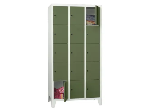 lockerkast,HxBxD 1850x900x500mm,3x5vakken,RAL7035,front RAL6011