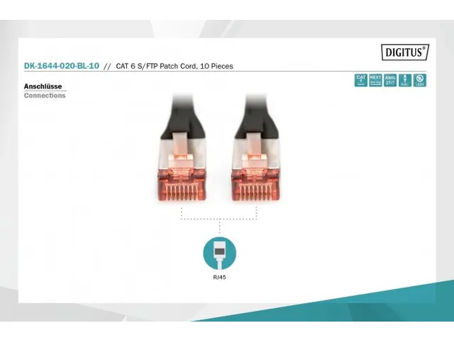 CAT 6 S-FTP patchkabel Cu LSZH AWG 27/7 Lengte 2m 10 stuks Zwart