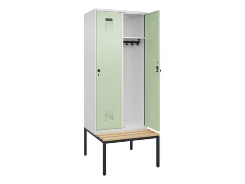 locker met bank,HxBxD 2120x800x815mm,2vak,vak B 400mm,draaigrendel