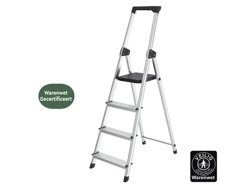 Huishoudtrap BRASQ 4 treden aluminium SLA400 zilver