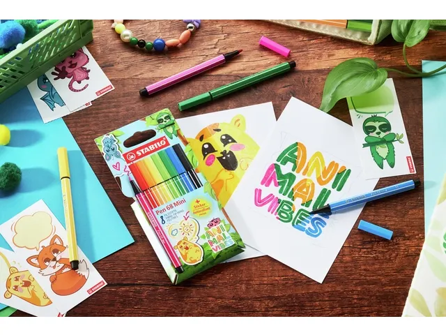 Feutre STABILO Pen 68 mini Animal Vibes assorti blister 8 pièces