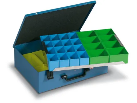 Assortimentskoffer Plaatstaal 36boxen Polystyrol 133x472x340mm Ral5007