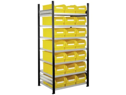 Bakkenstelling 2000x1000x600mm 21bakken PE geel vakl. 125kg eenzijdig