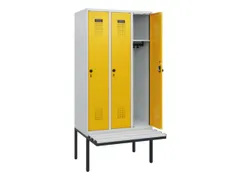locker met bank,HxBxD 1950x900x815mm,3vak,vak B 300mm,draaigrendel