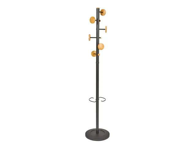 Music designkapstok zwart metaal met 9 houten haken met paraplurek 175