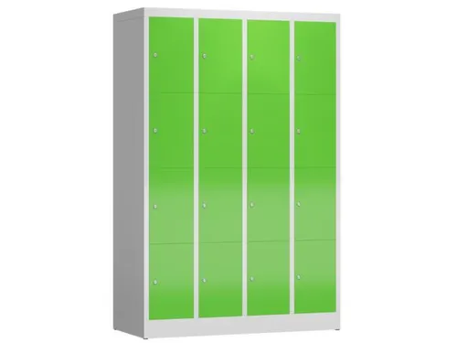 Lockerkast 1800x1185x500mm 4x4 vakken cilinderslot, sokkel, RAL6018