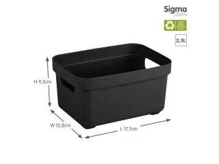 Sigma Home opbergbox 2,5L zwart - 17,7x12,8x9,3cm - 2