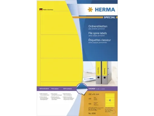 Herma 4296 Rugetiket 192x61mm Geel permanent klevend 400 stuks