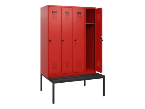 locker met bank,HxBxD 1950x1200x815mm,4vak,vak B 300mm,draaigrendel