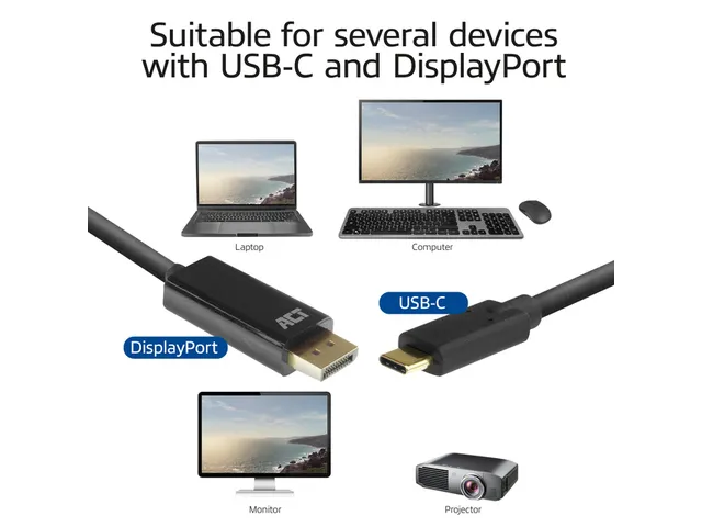 Kabel ACT USB-C naar Displayport 60Hz 2 meter