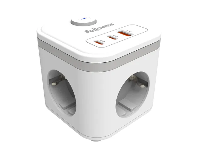 Stekkerblok Fellowes Power Cube F 3-voudig 1xUSB A 2xUSB C 2m wit